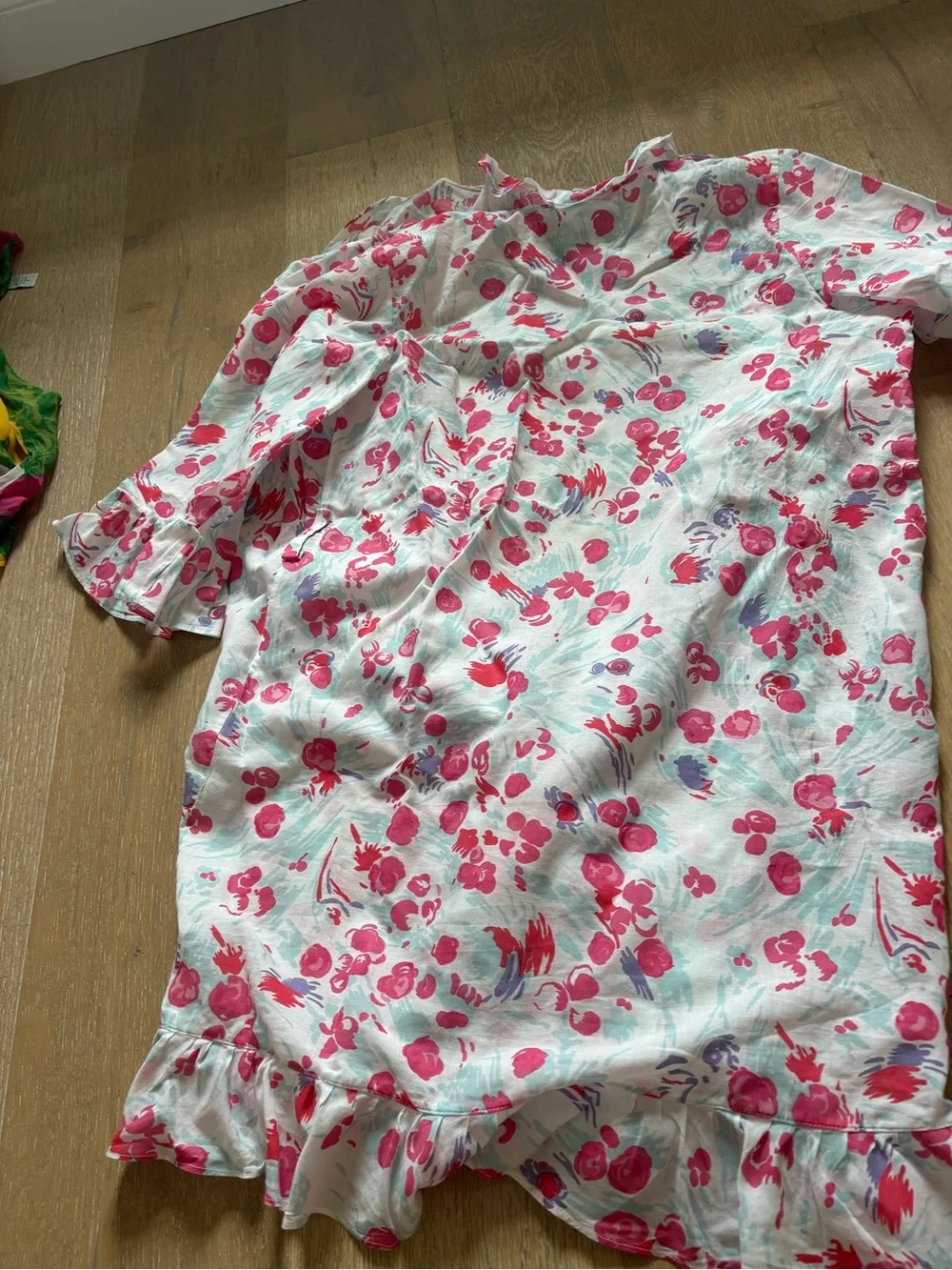 D Porthault Floral Ruffle Wrap Robe in White and Pink S